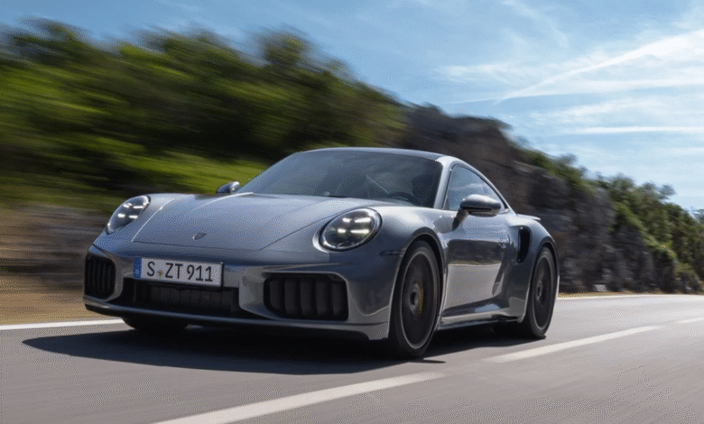 New Porsche 911 Turbo S Hybrid front view with wider air intakes